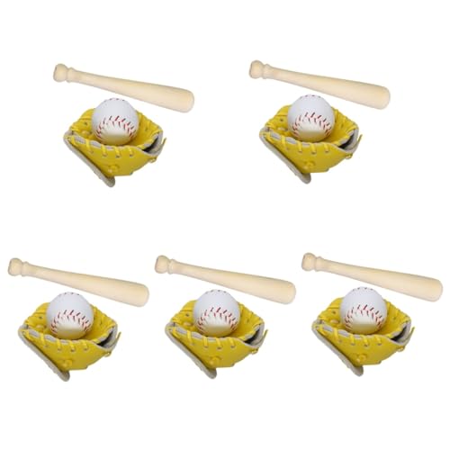 Toyvian 5 Sätze Baseball-Modell Holz baseballschläger puppenhaus deko Baseballbälle Rollenspielzubehör Mini-Baseball-Kit Cosplay Baseball-Anzug Kleines Spielzeugset Ob11 vorgeben von Toyvian