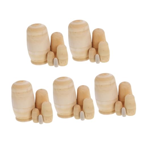 Toyvian 5 Sätze DIY Holz Puppen Unbemalt zum Bemalen Lagige Russische Nistpuppen aus Glattem Holz für Familienaktivitäten Kreative und Festliche Bastelprojekte von Toyvian