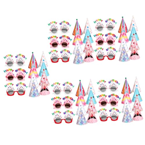 Toyvian 5 Sätze Geburtstagsbrille Tortendeko Einschulung Mini-partyhüte Kuchendekoration Partykegelhüte Kuchengläser Clown- -pom-pom-hut Partybrillen Für Kinder Brillen Requisiten von Toyvian