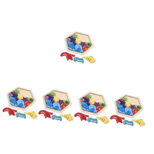 Toyvian 5 Sätze Holzblock Kinder rätsel Sportspielzeug für Kleinkinder Wald-Balance-Spielzeug Spielzeuge Spielset aus Holz Cartoon-Puzzles aus Holz intelligentes Spielzeug für Kleinkinder von Toyvian