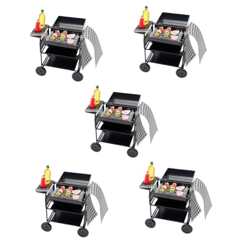 Toyvian 5 Sätze Mini-Grill Möbel Küche, die Requisite spielt Puppenhausgrill Miniatur-Grillständer klein Spiel Requisiten Zubehör Grillwerkzeug Kochutensilien Legierung von Toyvian