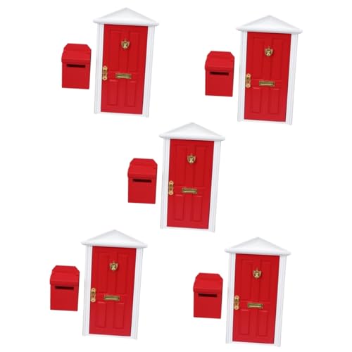 Toyvian 5 Sätze Mini Möbel Türen Miniatur puppenhaus tür dekor Mini-Szene-Requisite Holztür Modelle Mini-Hausmöbel Minitür Briefkasten Ornamente Möbeltür Mikroszene hölzern rot von Toyvian