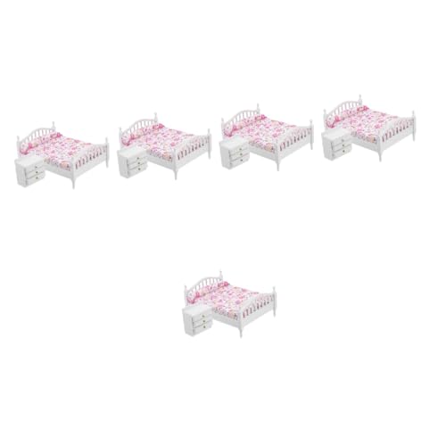 Toyvian 5 Sätze Puppenhausbett weißer Nachttisch Schlafzimmer zubehör Wohnkultur Nachttische Puppenminibett Puppenhausmöbel Miniatur Puppenbett Lebensmittel einstellen Modell Stoff von Toyvian