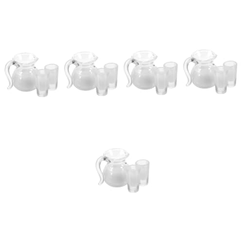 Toyvian 5 Sätze Saftmilchglaskrug Miniatures miniaturmodelle White Color Wasserkocher Mini-Tasse Küche Geschirr Spielzeug Puppenhaus Milchkanne Glaskanne Getränke Kombination Harz Weiß von Toyvian