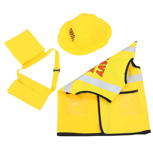 Toyvian 5 Stück Cosplay Kostüm Teiliges Carpenter mit Hut Weste Gürtel und Taschen Atmungsaktiv Langlebig für Fasching Halloween und Geburtstagsfeier Geeignet Gelb von Toyvian