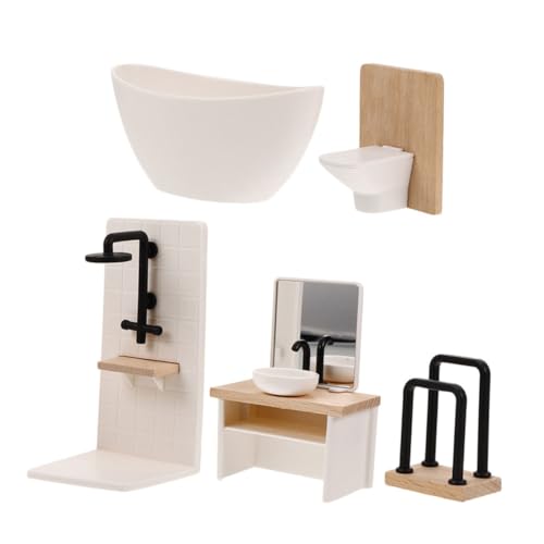 Toyvian 5stücke Miniatur-Badezimmer Für Puppenhäuser Maßstab Badezimmerzubehör Puppenhausdekoration Realistische Miniaturmöbel Badewanne Und Toilette Enthalten Spielhaus-spielset von Toyvian