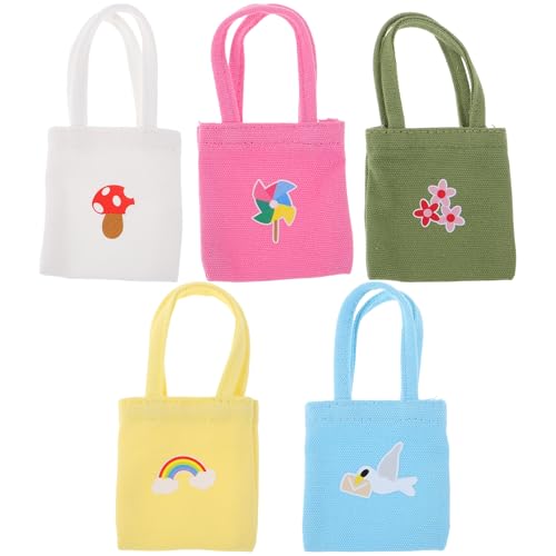 Toyvian 5 Stück Puppenhaus-Mini-Segeltuchtaschen – Kleine Puppen Miniatur-Segeltuch-Schultertaschen für Puppenhaus-Dekoration, Puppenkostüm-Zubehör von Toyvian