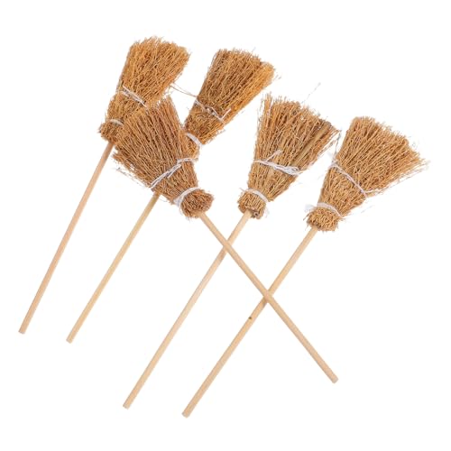 Toyvian 5-teiliges Miniatur-Besenset für Puppenhäuser: Mini-Besen, Miniatur-Hausreinigungszubehör, Zubehör für Puppenhausküche und Gartendekoration von Toyvian