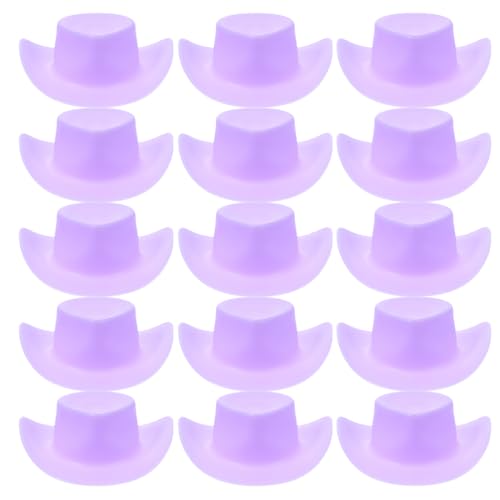 Toyvian 50 Stück Mini-Cowboyhüte für Puppen: Miniaturhüte aus Kunststoff für Puppenhaus-Rollenspiel-Kuchendekoration – Western-Cowgirl-Partydekorationen von Toyvian