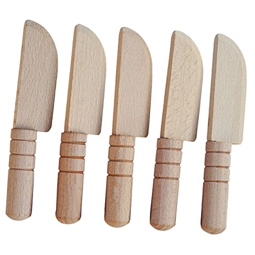 Toyvian 5St simuliertes Holzmesser Kinderspielzeug Miniaturen Lebensmitteldekor Essen Spielen Kleinkindsichere Messer Schneidspielzeug aus Holz Küche Geschirr Spielzeug Puppenhausteile von Toyvian