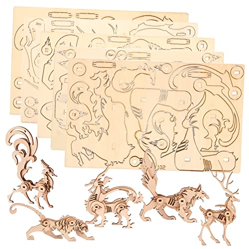 Toyvian 5st Holzpuzzle Hund Tierrätsel Für Tiere Bausteine Kleinkindspielzeug Spiele Mechanische Rätsel Bastelt EIN 3D-Puzzle Puzzlematte Holzrätsel Tiere DIY Montage Hölzern von Toyvian