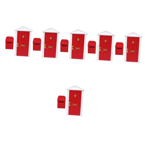 Toyvian 6 Sätze Mini Möbel Türen puppenhaus Dekoration selber basteln Miniaturtür Minitür Modelle Miniatur-Spielzeug briefkasten dekor Ornamente Möbeltür Mikroszene hölzern rot von Toyvian
