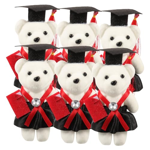 Toyvian 6 Stück Abschlusssaison Dr. Bär Abschluss 2021 Tragen Abschlussgeschenk 2021 Graduierungsbär in Mütze Bärengraduierung in Der Kappe Bouquet Dekoration Desktop-Ornament Vlies Rot von Toyvian