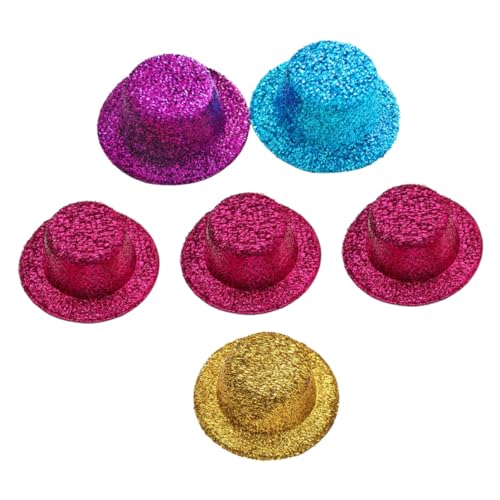 Toyvian 6 Stück Bunte Mini Top Hats mit Pailletten Kleine DIY Puppenhüte Wiederverwendbare Partyhüte Vielseitige Dekoration für Haustiere und Bastelprojekte Zufällige Farbe von Toyvian