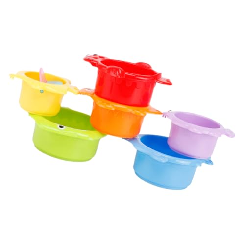 Toyvian 6 Stück Bunte Tasse interaktives säugling kleinkindspielzeug Babys Sandstapelbecher Cartoon-Strandspielzeug Badetassen Plastik von Toyvian