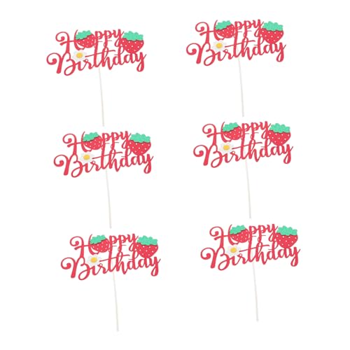 Toyvian 6 Stück Erdbeerkuchendekoration Erster Geburtstag Topper Erdbeer-babyparty-dekorationen Erdbeerpartydekor Geburtstagsfeier Kuchen-banner-topper Fruchtthema Party Rot Hölzern von Toyvian