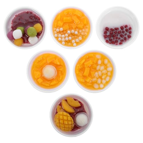 Toyvian 6 Stück Mini-Spielzeug-Lebensmittel, Miniaturen, chinesische Spiellebensmittel, Suppe, Sirup, Nudelschalen, Kunstdessert für Küchen- und Puppenhauszubehör von Toyvian