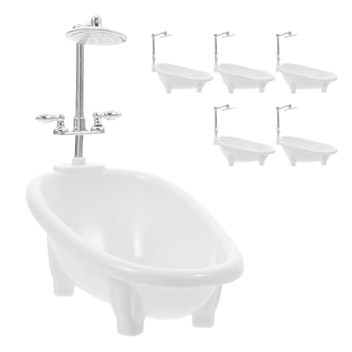 Toyvian 6-teilige Puppenhaus-Badewanne: Miniatur-Badewannenmodell mit Duschbrause, Simulation von Mini-Haus-Badezimmermöbeln, Spielzeug für Puppenhaus-Zubehör von Toyvian