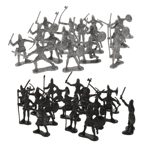 Toyvian 60 Stück Teiliges Set Mittelalterliche Spielzeugsoldaten aus Kunststoff Detailreiche Actionfiguren mit Schwarzem und Silbernem Finish Pädagogisch Wertvoll für Jungen Historische von Toyvian