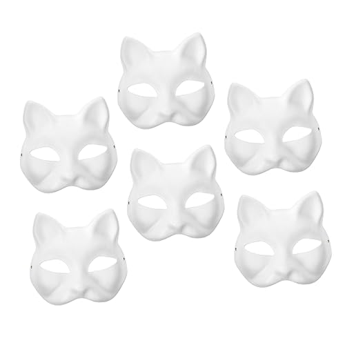 Toyvian 6st Handbemalte Maske Halloween Masken Leere Maskerademasken Abschlussball Maske Papiermasken Zum Basteln Katzenmaske Aus Papier Cosplay-diy-masken Maskerade Masken Weiß Zellstoff von Toyvian