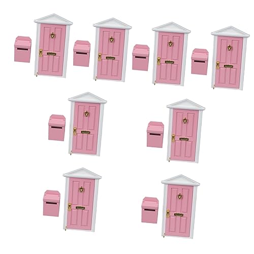 Toyvian 8 Sätze Mini Möbel Türen Rollenspielset Mini-haustür Briefkasten Kidcraft-spielset Mini-hausaccessoire Holzmöbel Miniatur Miniaturmöbel Mikroszene Hölzern Rosa Puppenhaus von Toyvian