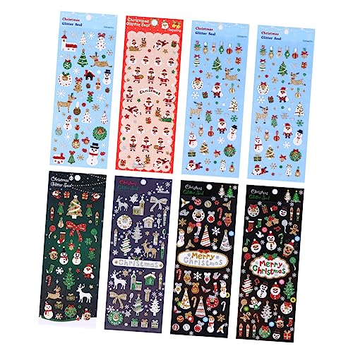 Toyvian 8 Stück Weihnachtsaufkleber Deko Einfügen Cartoon-Aufkleber Aufkleber Weihnachtsglitzersiegel Handkontoaufkleber Glänzende Klebrige Paste von Toyvian