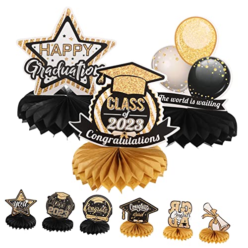 Toyvian 9St Abschluss-Waben-Ornament partyzubehör & Dekoration Abschlussfeier Dekoration Lametta Regenbogen-Geburtstagsdekoration Graduiertenparty-Layout Abschlussdekor aus Papier Black von Toyvian