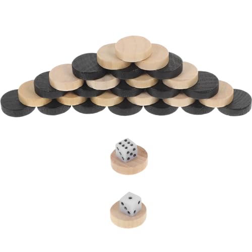 Toyvian Backgammon-Steine Aus Holz - 30 Stück Ersatz-Steine Für Brettspielsteine, Brettspiel-Tischchips, Schachfiguren - 19 Mm Mit Würfeln von Toyvian