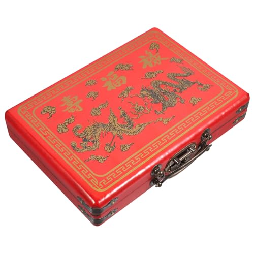 Toyvian Box Mahjong Aufbewahrungsbox Helles Goldenes Tablett Durchflussgerät Boden Mahjong Tragetasche Futterspielzeug Goldtablett Trifle Card Plüsch Tragbares Mahjong Griffdesign Mahjong von Toyvian