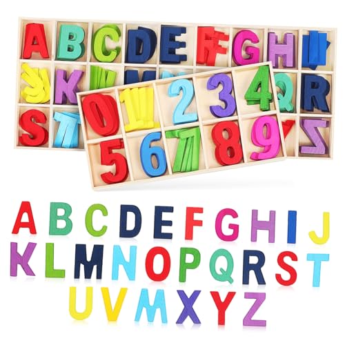 Toyvian Buntes Holzbuchstaben und Zahlen Mittlere Pädagogisches Lernspielzeug Glatte Oberfläche Vielseitig für Wortbildung Sortieren und Mathe Frühe Entwicklung von Toyvian