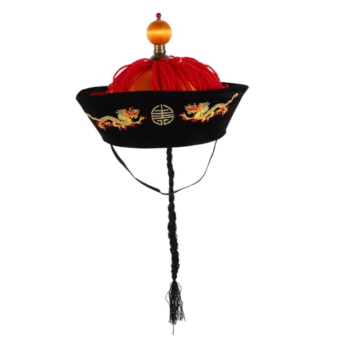 Toyvian Chinesischer Qing Hut mit Zöpfen und Pferdeschwanz Historischer Asiatischer Kostüm Hut für Party Cosplay Hochzeit und Bühnenauftritte Komfortabel Wiederverwendbar Klassische von Toyvian