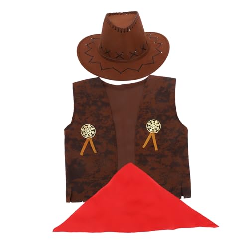 Toyvian Cowboy Kostüm Set Erwachsene Western Cowgirl Outfit mit Weste und Braunem Bandana für Halloween Karneval und Cosplay Xl Atmungsaktives Stoffmaterial von Toyvian