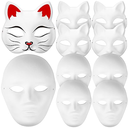 Toyvian DIY-Papier Masken, 5 Stück DIY Maskerade Maske Pappmaché-Masken weiße Bastel Masken mit 5 Stück bemalbaren Katzenmasken Therianfür Kinder Erwachsene Halloween Cosplay Masquerade-Party von Toyvian