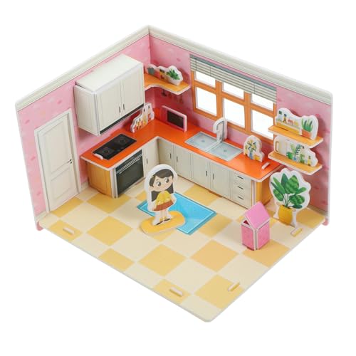 Toyvian DIY Puzzle Kleines Küchenmodell Cartoon Design Hand Auge Koordination Training Desktop Dekoration Langlebiges Papier von Toyvian