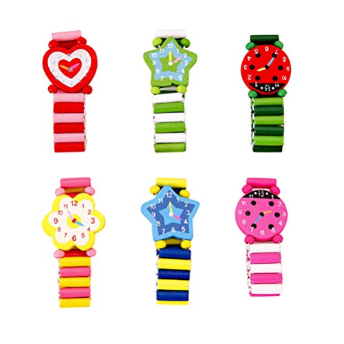 Toyvian Holzhandwerk Cartoon Simulation Uhr Armband Uhr Schreibwaren geeignet für Schüler und Kinder Simulation Uhr Kinderspielzeug 6 Stück von Toyvian
