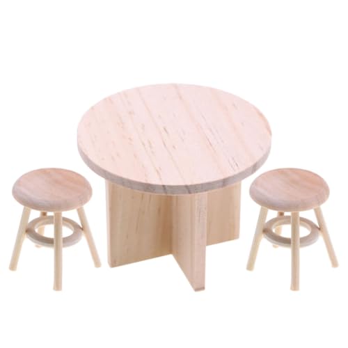 Toyvian Miniatur-hausmöbel 1 Runder Tisch 2 Stühle Esstisch-Set Aus Holz Vintage-puppenhausmöbel Für Die Inneneinrichtung von Toyvian