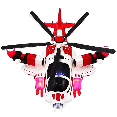 Toyvian Flugzeug Spielzeug für Kinder, Spielzeug Hubschrauber mit LED-Blinklichtern Musik 360-Grad-Drehung und Verformung für Jungen Mädchen Kleinkinder Flugzeugspielzeug Geschenke von Toyvian
