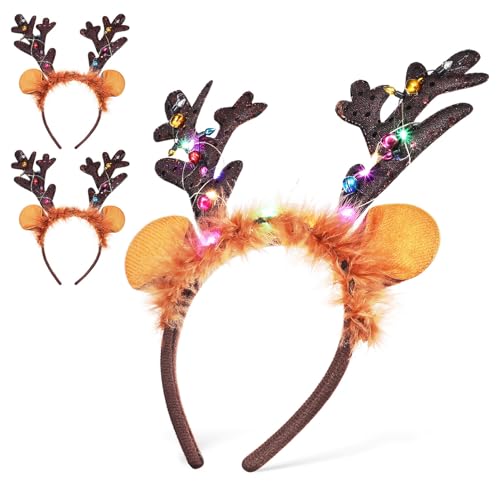 Toyvian Geweih-Stirnband 3 Stück Leuchtende Rentier-Stirnbänder Für Weihnachten Urlaub Party Gastgeschenke Zubehör von Toyvian