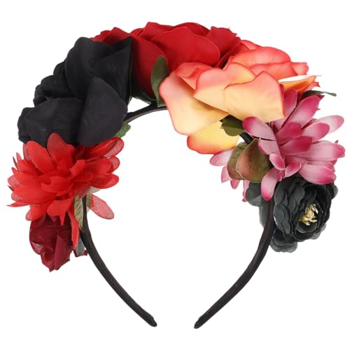 Toyvian Halloween Haarreif Damen, Haarband mit Rosenblüte, Halloween-Kopfschmuck für Party, Blumenkranz Haare, Orange, Polyester von Toyvian