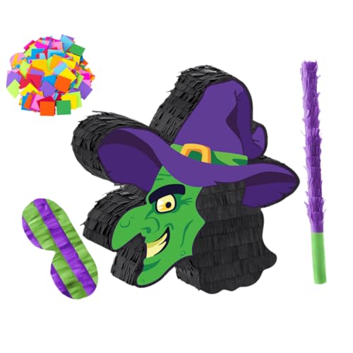 Toyvian Halloween Pinata Hexenmotiv mit Augenbinde und Konfetti Mexikanisches Partyspiel Zubehör Dekorative Halloween Party Deko Interaktives Spiel für Erwachsene von Toyvian