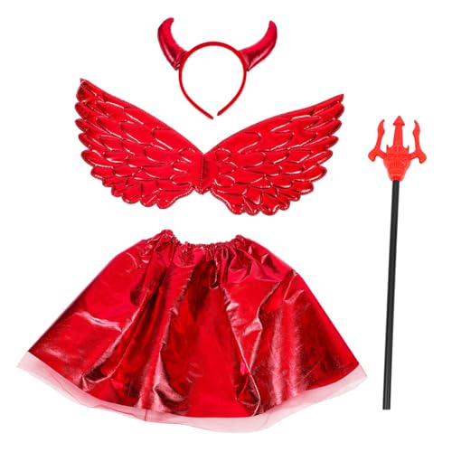 Toyvian Halloween Teufel Kostüm für Teilig mit Tüllrock Einhornflügeln Herzstab und Teufelshorn Haarreifen Handgefertigt Langlebig Umweltfreundlich für Cosplay Karneval und Party von Toyvian