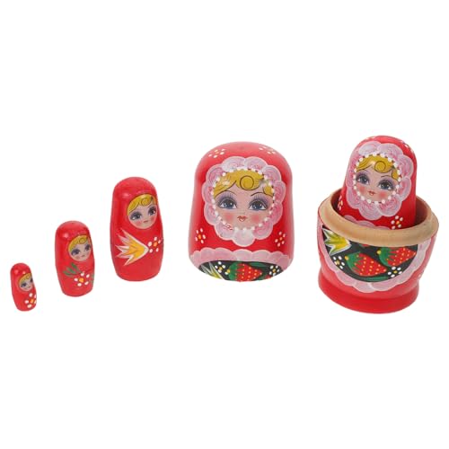 Toyvian Handbemaltes Holz Matroschka Set Russische Nesting Dolls mit Erdbeer-Motiv Stabile Künstlerische Stapelpuppe für Sammler Traditionelle Tischdekoration von Toyvian