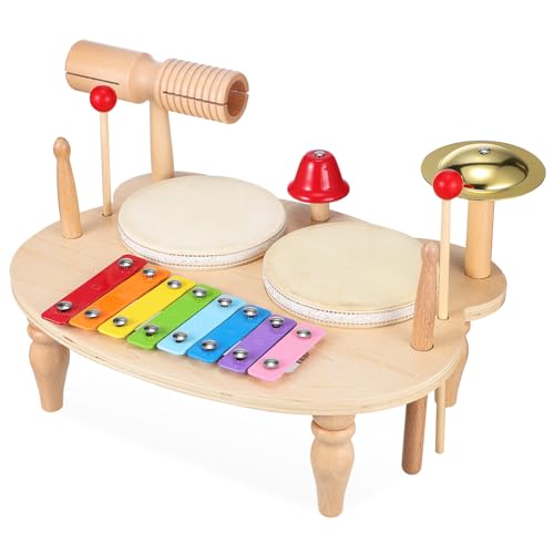 Toyvian Handschlaginstrumente Musikinstrument Xylophon Handtrommel Xylophon Für 1 Jahr Holz Xylophon Tamburin Trommel Xylophon Schlägel Schlagzeug Holzspielzeug Kind Multifunktion von Toyvian