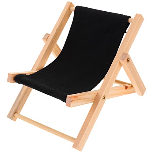Handyhalter Sandstrand Puppe Heimdekoration Miniaturhalter Mini-Telefonstuhl Longue Mini-Holz Faltbar Strand-Desktop-Telefonstuhl Holz Schwarz Handyhalter von Toyvian