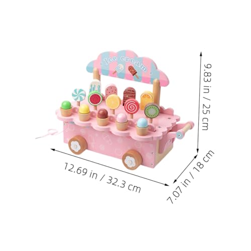 Toyvian Holz Eiswagen für Junge Mädchen Realistischer Eiscremewagen Langlebiges Kaufladen Zubehör Pädagogisches Rollenspiel für Familienaktivitäten und Kindliche Fantasie von Toyvian