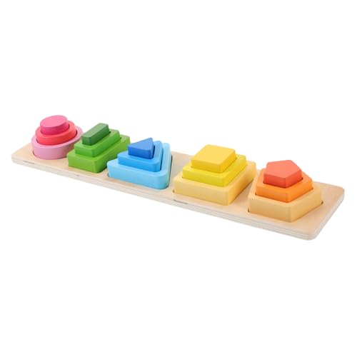 Toyvian Holz Formen Steckspiel Geometrische Lernblöcke aus Naturholz Pädagogisches Sortier und Zuordnungsspiel für Kleinkinder Fördert Farben und Formenerkennung von Toyvian
