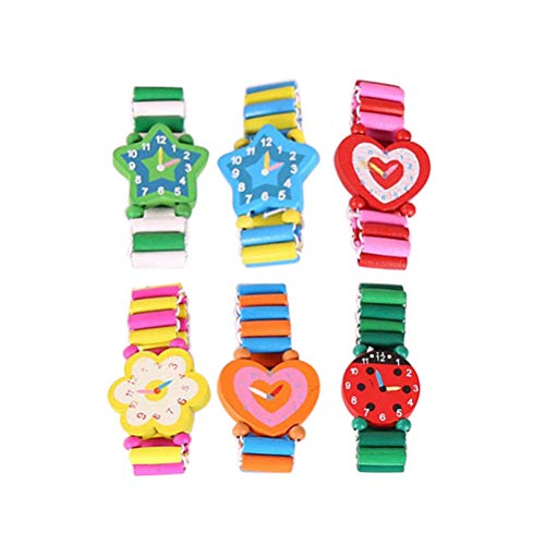 Toyvian Holz Handwerk Cartoon Simulation Armbanduhren Armband Uhr Schreibwaren für Srudents Kinder 6 Stücke (Zufällige Farbe) von Toyvian