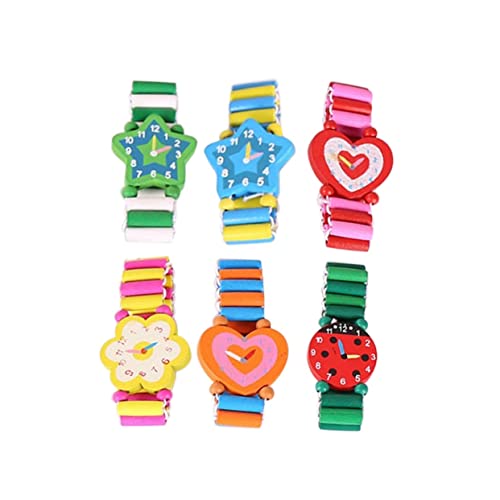 Toyvian Holz Handwerk Cartoon Simulation Armbanduhren Armband Uhr Schreibwaren für Srudents Kinder 6 Stücke (Zufällige Farbe) von Toyvian