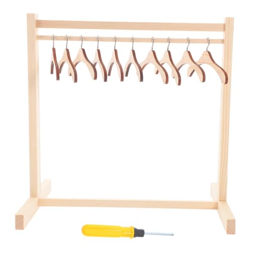 Toyvian Holz Puppenkleiderständer mit Kleiderbügeln Tragbares Leichtes Puppenkleiderregal mit Rutschfestem Design Geeignet für Verschiedene Puppengrößen für Puppenhaus und Reisen von Toyvian