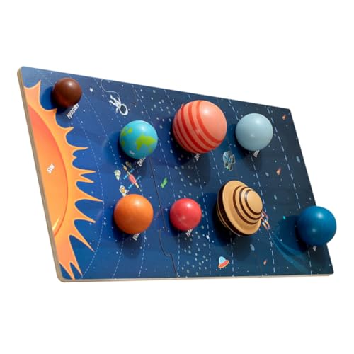 Toyvian Holz Sonnensystem Puzzle für Pädagogisches Motorikspielzeug Weltraumplaneten erkennung Sicherer Holzpuzzle spielspaß zur Frühkindlichen von Toyvian